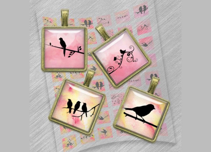 Pink Bird Silhouettes Square Images Printable images Digital