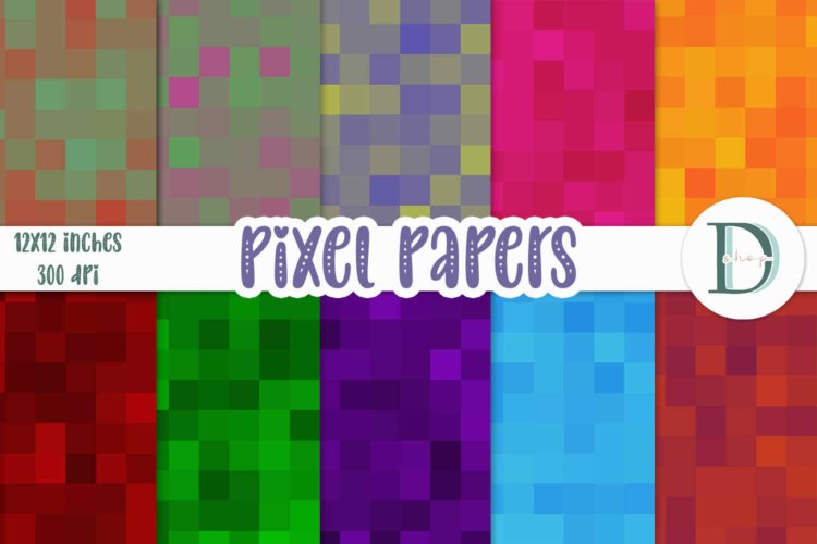 Pixel Scrapbooking Papers Pack and Cards for Printable