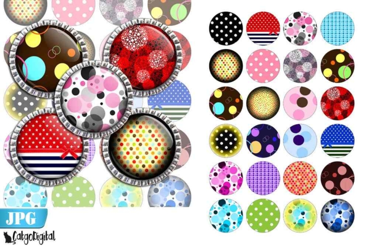 Polka dots Bottle cap images printable Digital Collage