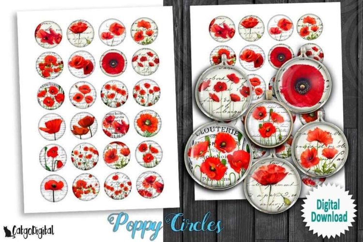 Poppy Circles Digital Collage Sheets