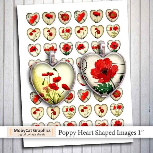 Poppy Heart Shaped Printable images Digital Collage