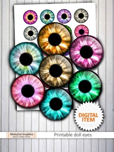 Printable Dolls Eyes Round Images Digital Collage Sheet