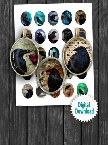 Printable Raven oval images Digital Collage Sheet