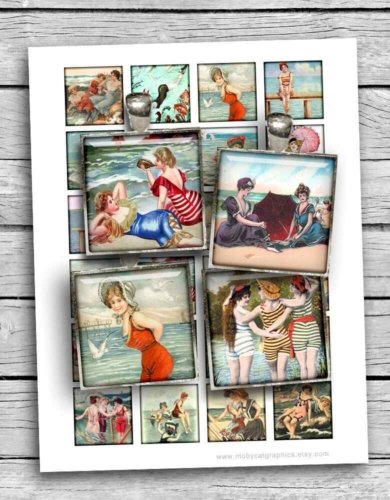 Printable Seaside Ladies Digital Collage Sheet
