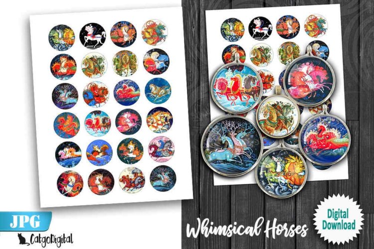 Printable Whimsical Horses Digital Collage Sheets