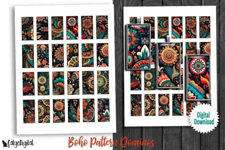 Printable rectangle Boho Patterns Digital Collage sheet