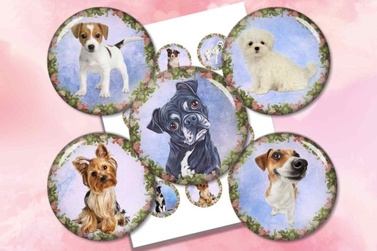 Puppy Dog Collage Sheet Images Circles for Bottle cap