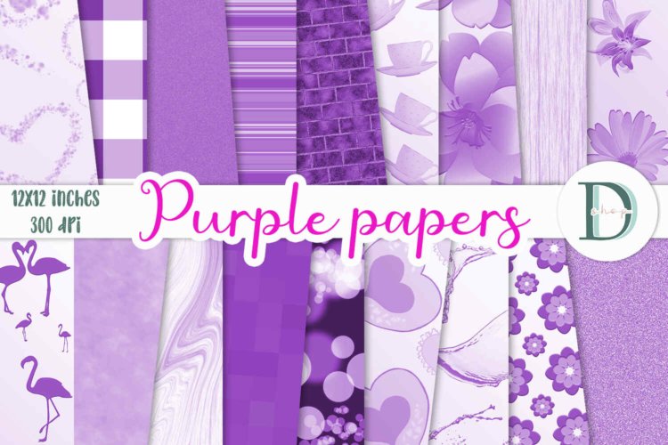 Purple Digital Paper Pack with Flowers for Cards