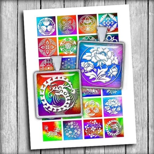Rainbow Oriental Ornaments Squares Digital Collage Sheet