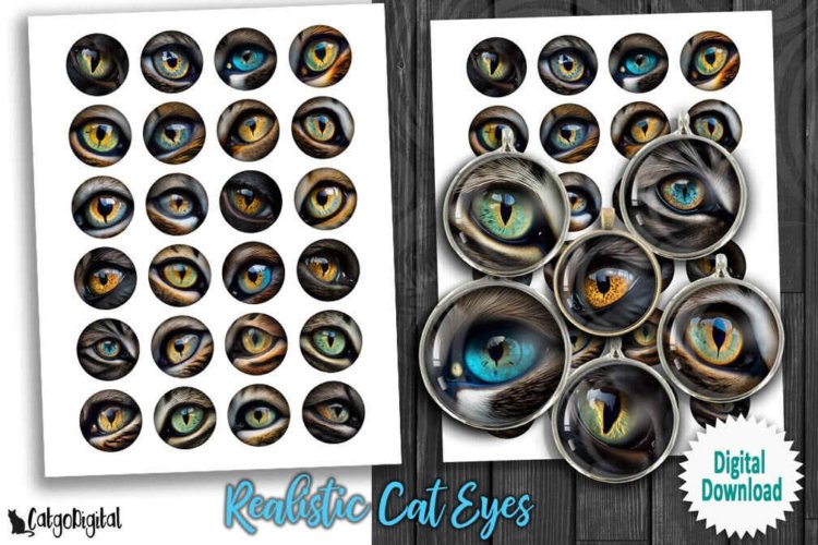 Realistic Cat Eyes Printable Digital Collage Sheets