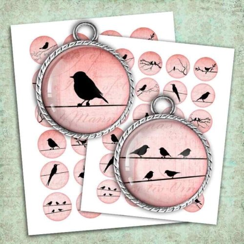 Red Bird Silhouettes Printable Digital Collage Sheet