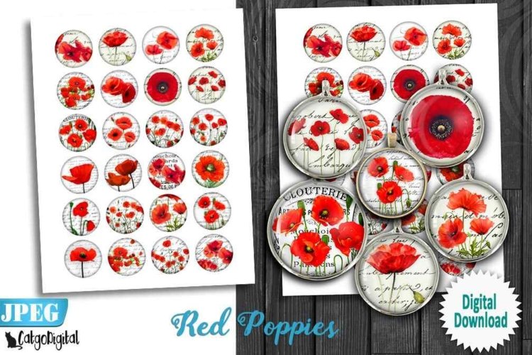 Red Poppies Printable Digital Collage Sheet