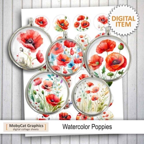 Red Poppy Printable Download Digital Collage Sheet