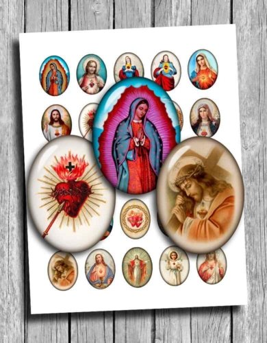 Religious ovals Sacred Heart Printable Collage Sheet