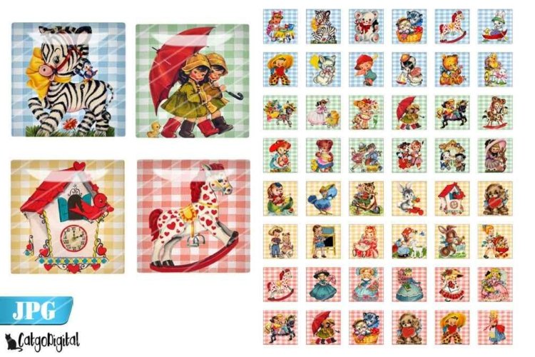 Retro Kids Toys Square Digital printable images Scrabble