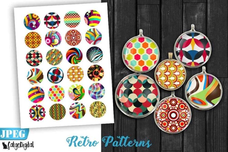 Retro Patterns Printable Digital Collage Sheets