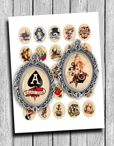 Retro Sailor Tattoos Sailor Jerry Digital Collage Sheet