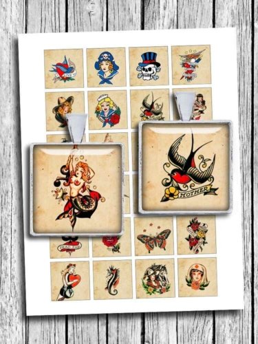 Retro Tattoos Sailor Printable Digital Collage Sheet