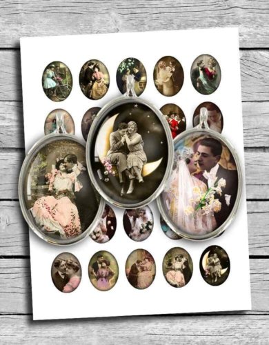Romantic Couples Oval Digital Collage Sheet