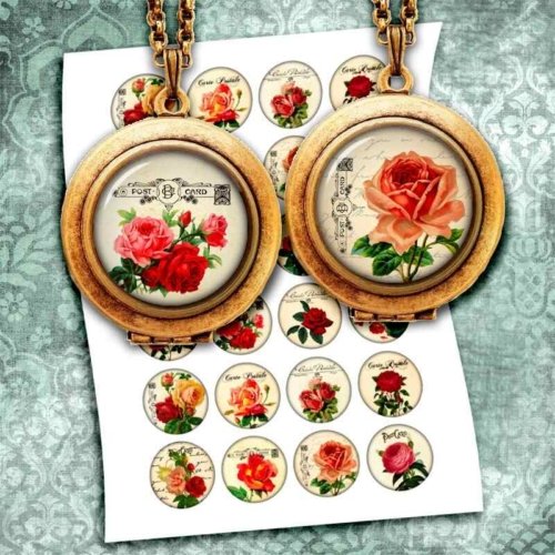 Romantic Roses Printable Rounds Pendants