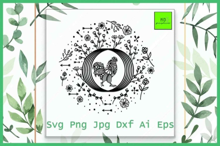 Rooster with Flowers Silhouette SVG Vector File