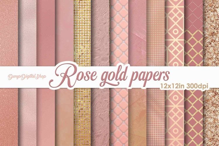 Rose Gold Digital Scrapbooking Papers for Printable