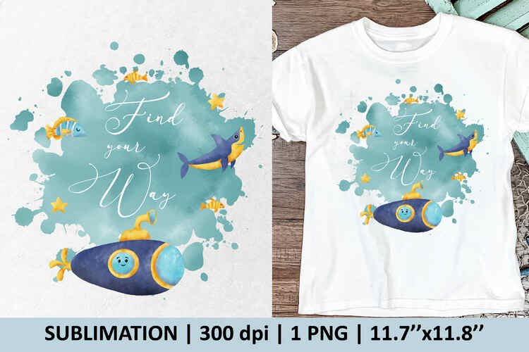 Find your Way, blue submarine – 1 sublimation design,