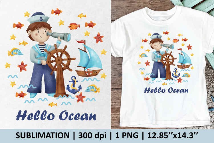 Hello Ocean – 1 sublimation design, 1 PNG file
