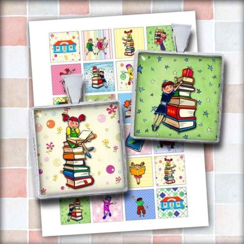 School Kids Squares Digital Collage Sheet Instant Download