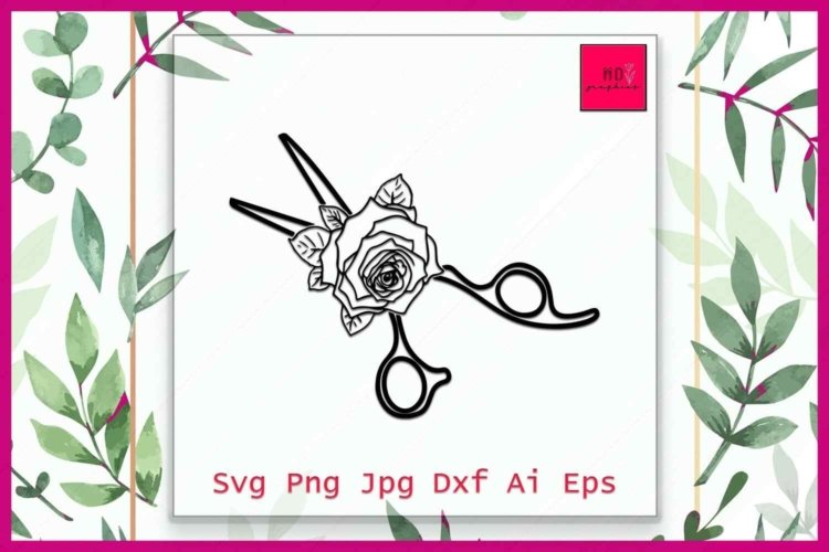 Scissors With Rose Silhoutte SVG Vector File