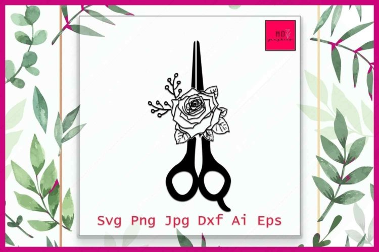 Scissors with Flowers SVG File Floral Scissors Vector