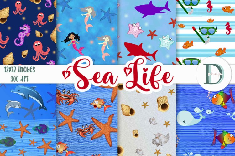 Sea Life Digital Paper Underwater Digital Paper Pack