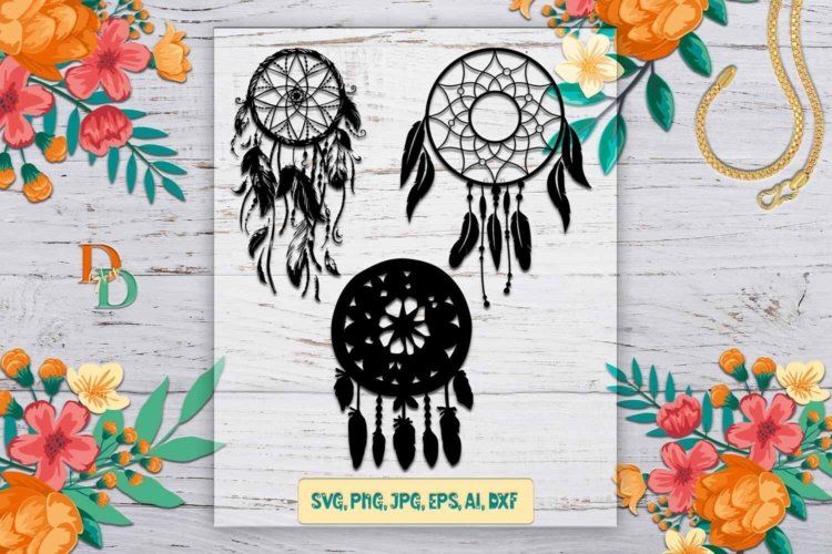 Set Floral Dreamcatcher SVG Boho Feather Printable Images