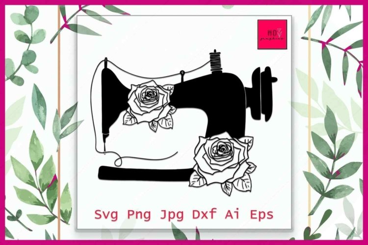 Sewing Machine With Flowers SVG Vector File
