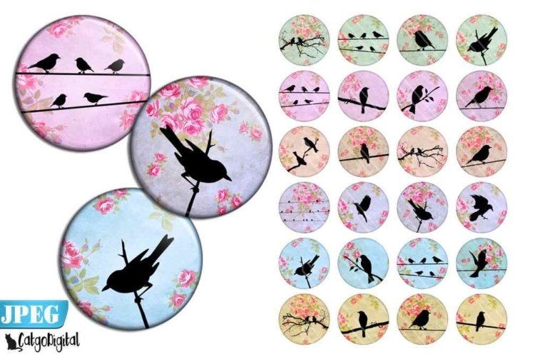Shabby Chic Bird Silhouettes Circle Printable images