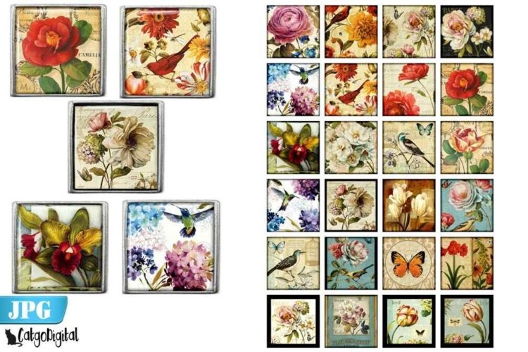 Shabby chic French Squares Digital printable images