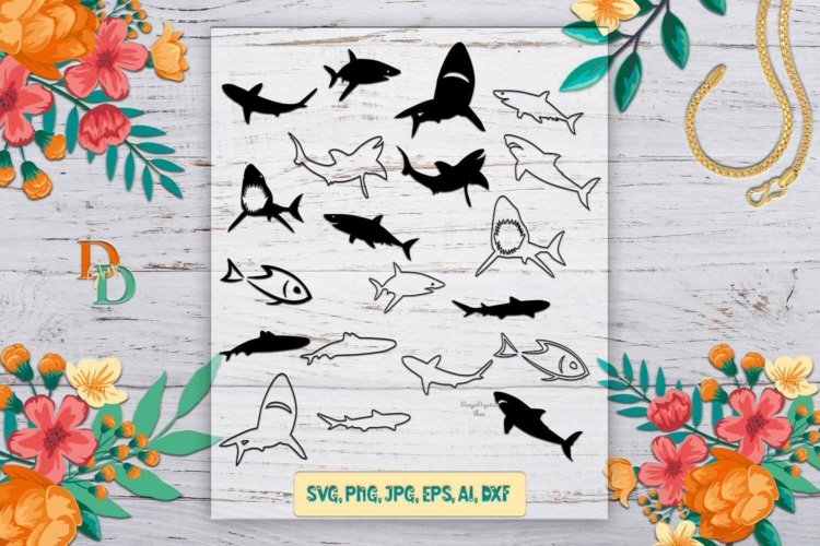 Shark Bundle Shark Silhouette Sharks SVG File Shark Cut File
