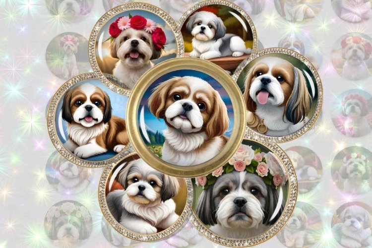 Shih Tzu Digital Collage Sheet Puppy Images Cute Dogs
