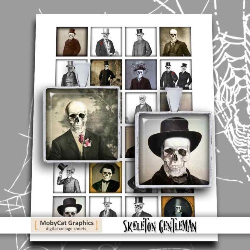 Skeleton Gentleman Squares Printable Digital Collage Sheet