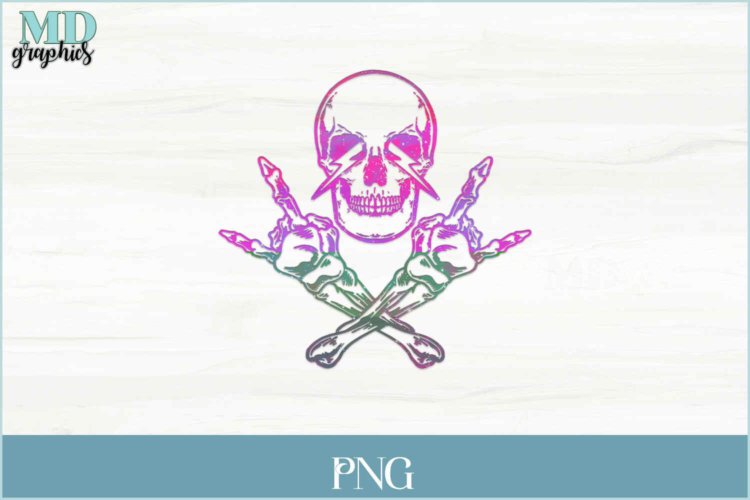Skull Crossed Hands Sublimation Rock & Roll PNG File