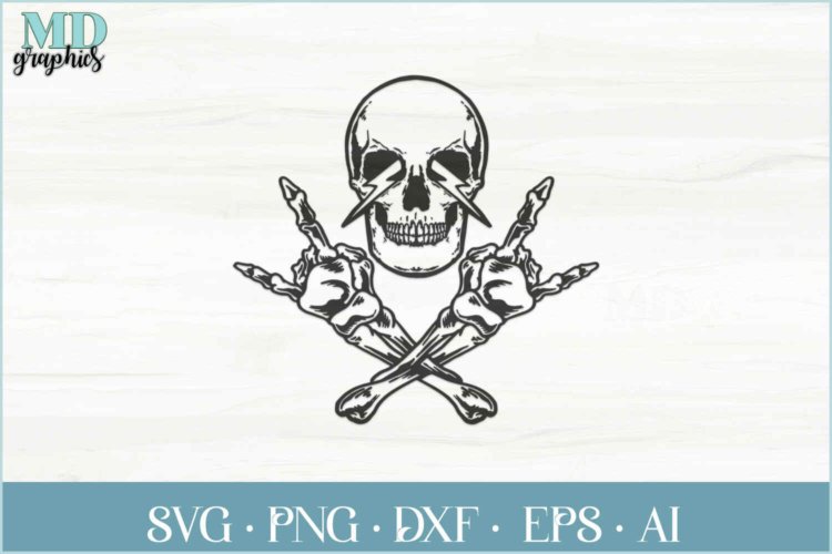 Skull Rock And Roll SVG Rock and roll PNG Skull Clipart