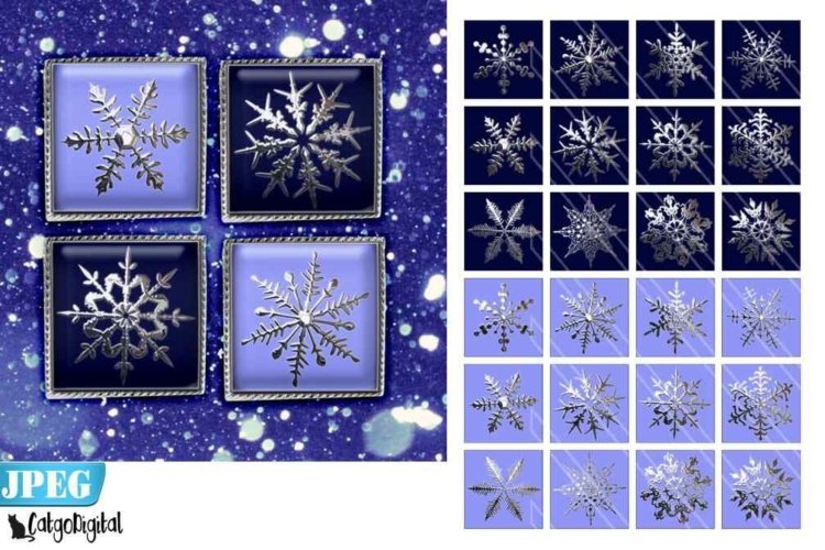 Snowflakes Metallic Square Digital printable images