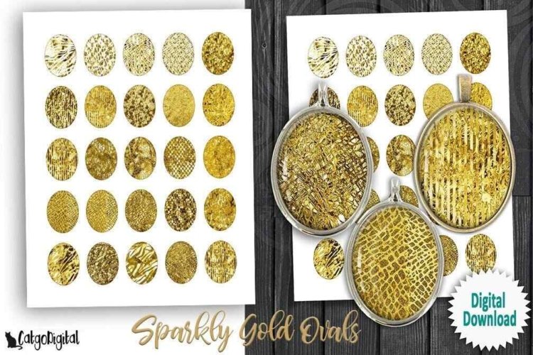 Sparkly Gold Oval Printables Digital Collage Sheets