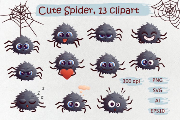 Cute cartoon spider character – 13 clipart