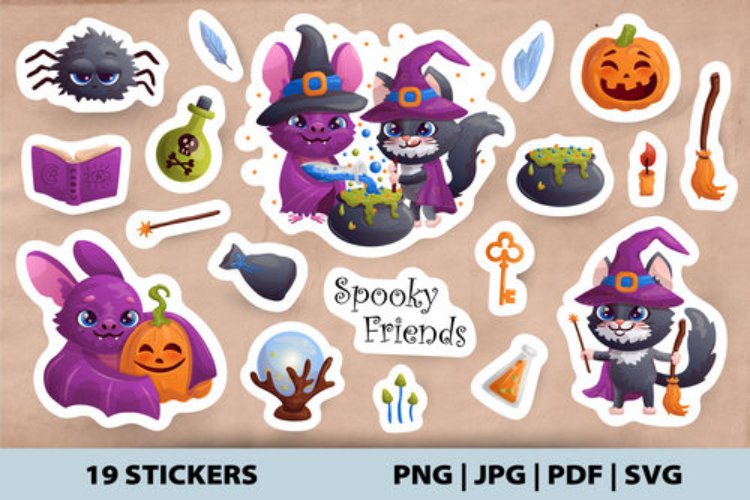 Spooky friends 19 printable stickers