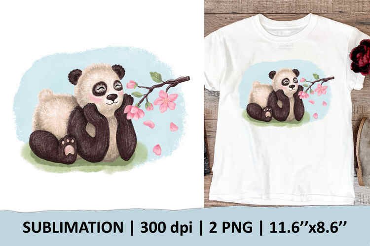 Panda with spring blooming tree – 1 sublimation design