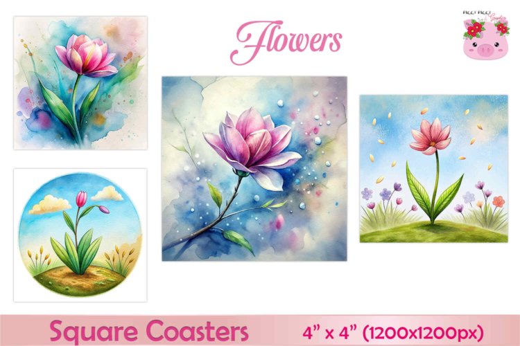 Colorful Flowers Squares Coasters