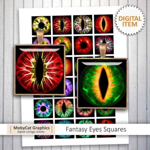 Square printable Fantasy Eyes Digital Collage Sheet