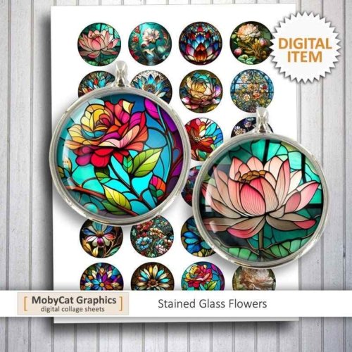 Stained Glass Flowers Printable Download