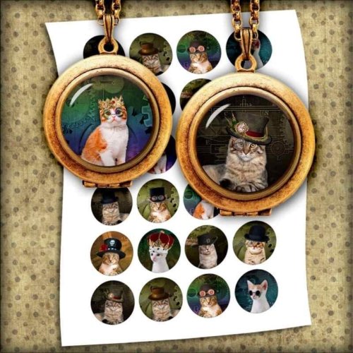 Steampunk Cats Printable Images Digital Collage Sheet